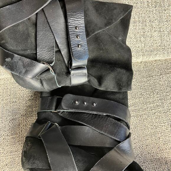 Mea Shadow Leather Harness Strap Cassandra Suede Heeled Boots 8.5 - Picture 9 of 11